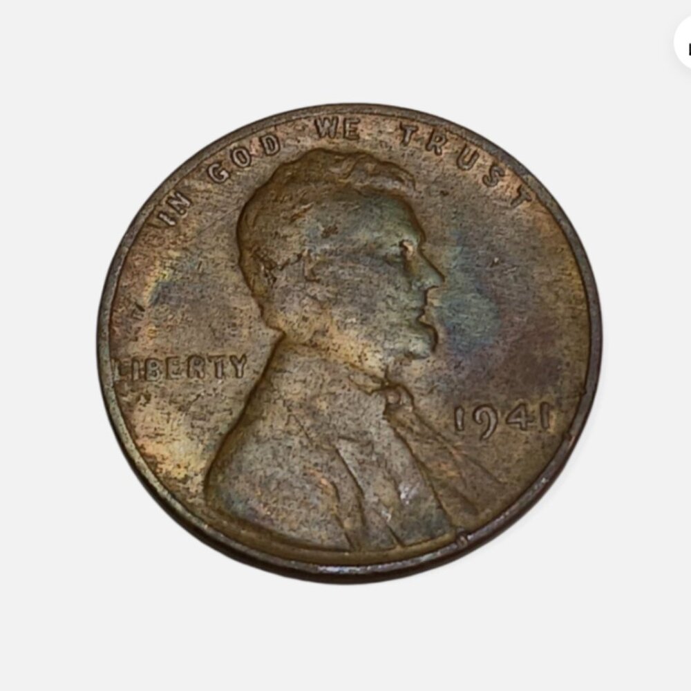 1941 Lincoln Wheat Penny NO Mint Mark, One Cent Coin, Rim Error "L" In Liberty
